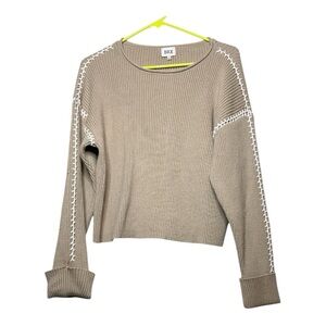 Women’s BKE ribbed, whipstitch sweater in tan, size small